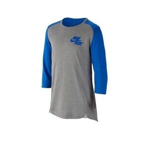 Nike BSBL Dri-FIT Baseball Raglan 3/4 Sleeve Shirt Mens Medium Grey Blue NWT